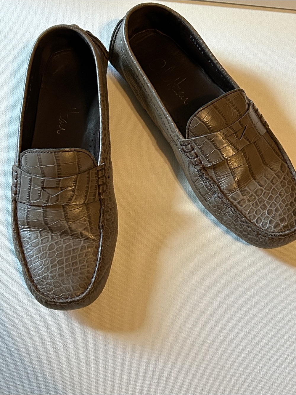Cole Haan Croc-Embossed Penny Loafers in Taupe Brown